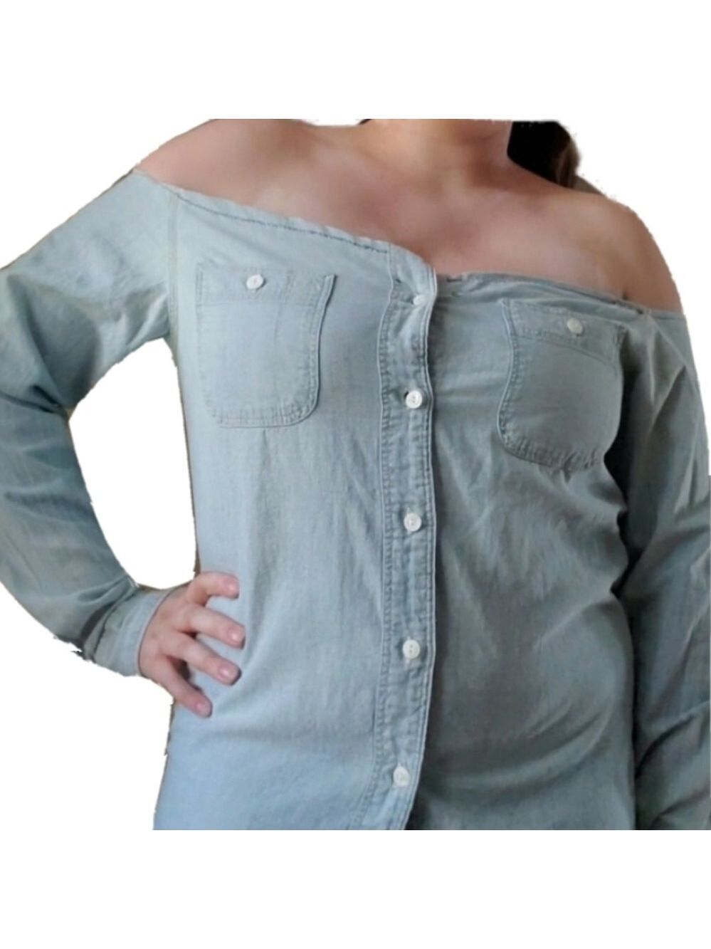 L - Upcycled Polo Ralph Lauren Denim Off Shoulder Top